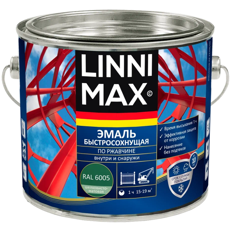 Грунт-эмаль по ржавчине Linnimax шелковисто-матовая зеленый мох RAL 6005 1.6 л