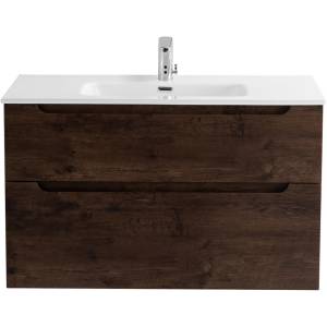 Тумба под раковину Belbagno Etna H-60 ETNA-H60-1000-2C-SO-RW-P 100x45x60 Rovere Moro подвесная с двумя выкатными ящиками, с доводчиками