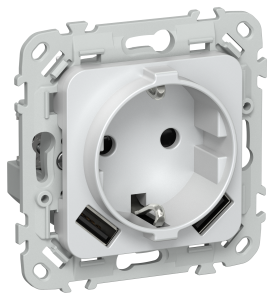 Розетка 1-местная с заземлением, шторками и USB Type A+A IEK Flite FI-R14-16-U21-D31-K36 жемчуг