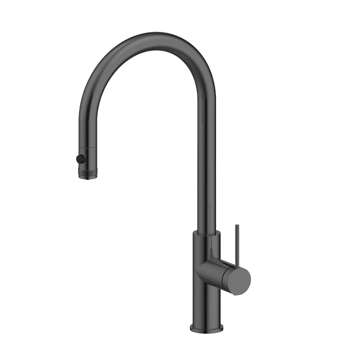 Смеситель для кухни Paulmark Galant Ga213077-GM с выдвижным изливом, вороненая сталь