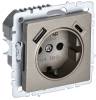 Розетка 1-местная с заземлением, шторками и USB Type A+С IEK Brite BR-R14-16-U22-018-K37 шампань