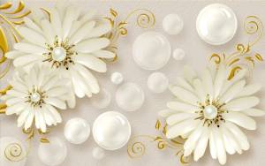 3D Фотообои Artegrafico «Фарфоровые ромашки с жемчужинами» RH-131 песок