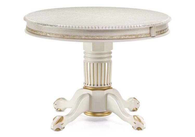 Кухонный стол Woodville Альфред 450827 110(160)х110х80 слоновая кость с золотой патиной