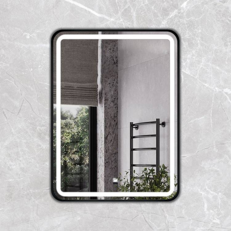 Зеркало Comforty Ситара-60 00-00014168 с подсветкой, бесконтактный сенсор, в алюминиевой раме, черный матовый