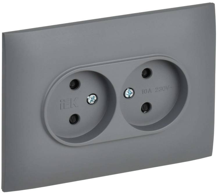 Розетка 2-местная с защитными шторками IEK Skandy SK-R23-10-K03-F серый