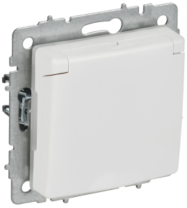 Розетка 1-местная с заземлением, шторками и крышкой IEK Brite BR-R16-16-44-K91 арктический белый