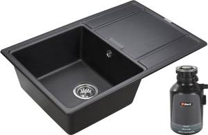 Комплект Мойка кухонная Paulmark Flugen PM217850-BL черный + Измельчитель отходов Bort Alligator 93410754