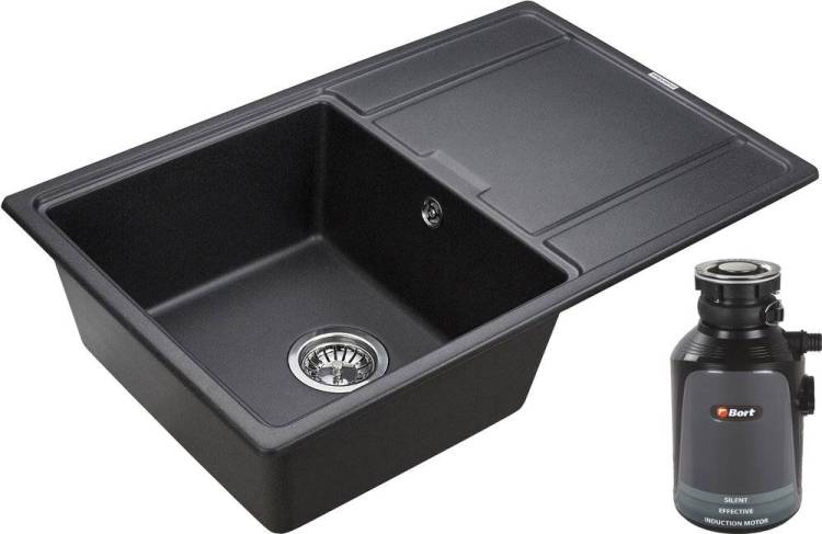 Комплект Мойка кухонная Paulmark Flugen PM217850-BL черный + Измельчитель отходов Bort Alligator 93410754