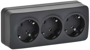 Розетка 3-местная с заземлением IEK Glory ERH31-K02M-16 черный матовый