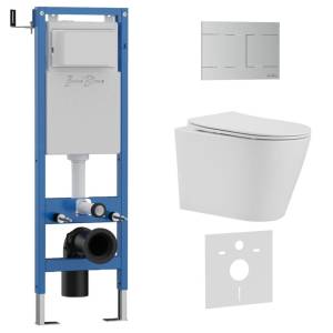 Комплект Iberica Blanca Burgos Alto IB.001M.BRA.231.1501 унитаз безободковый, белый, сиденье микролифт, клавиша смыва хром матовый