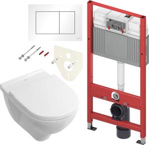 Комплект Унитаз подвесной Villeroy&Boch Boch O.Novo, безободковый с инсталляцией TECE Base 4 в 1 с кнопкой смыва белой