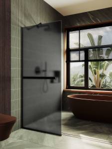 Душевая перегородка MaybahGlass MGD-730-6у 79x195, стекло графит матовый 8 мм, профиль черный