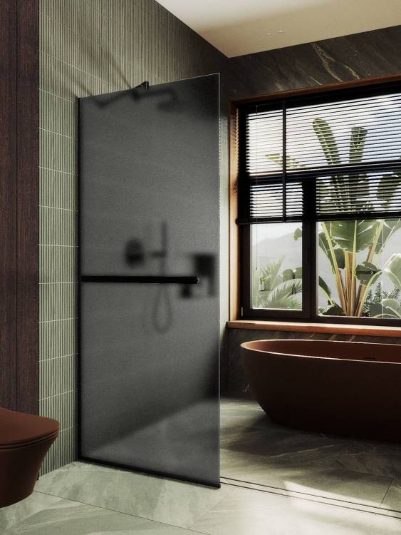 Душевая перегородка MaybahGlass MGD-730-6у 79x195, стекло графит матовый 8 мм, профиль черный