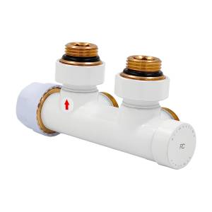 Узел нижнего подключения Primoclima Armature PC700AW термостатический, угловой, левый 1/2"х3/4", белый