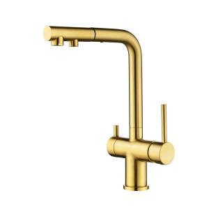 Смеситель для кухни Paulmark Serpentine Se213222-BG с выдвижным изливом, брашированное золото