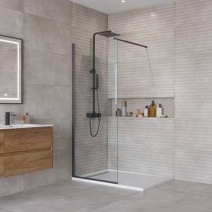 Душевая перегородка BelBagno KRAFT-L-1-80-C-NERO стекло прозрачное, профиль черный, 80x195