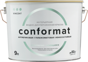 VINCENT CONFORMAT краска интерьерная антибликовая, износостойкая, глубокоматовая, база A (9л)