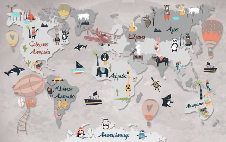 3D Фотообои Artegrafico «Карта мира для самых маленьких» KID-025 песок