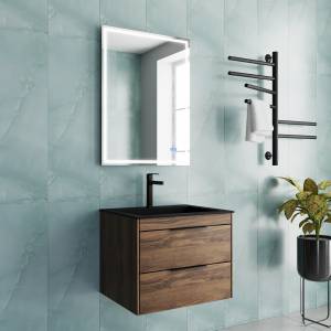 Тумба с раковиной Vincea Chiara 2D 600 2 выкатных ящика, C.Oak, раковина черная