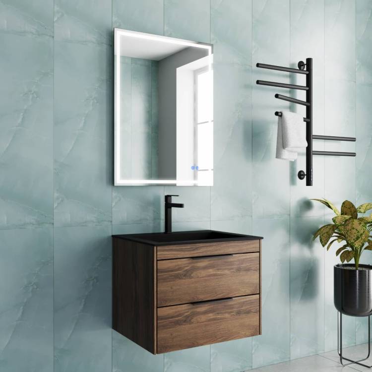 Тумба с раковиной Vincea Chiara 2D 600 2 выкатных ящика, C.Oak, раковина черная