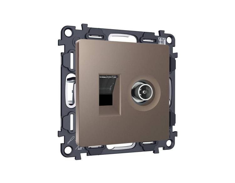 Комплект механизма компьютерной розетки+TV оконечной Ambrella Volt MA MA642510 темная бронза матовый