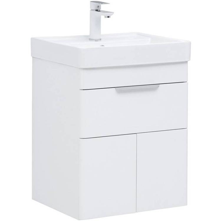 Тумба с раковиной Aquanet Ирис new 50 312421 подвесная, белый глянец