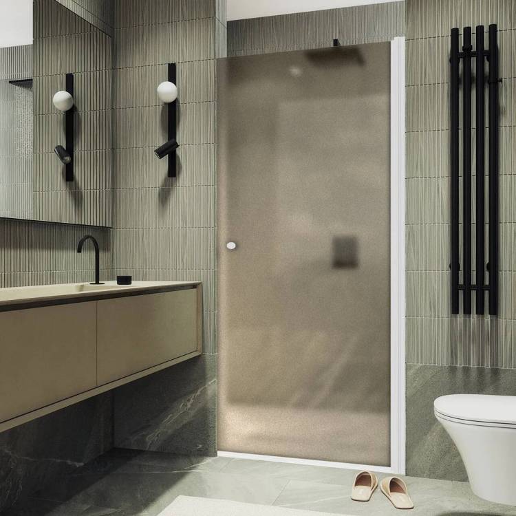 Душевая дверь в нишу MaybahGlass MGD-1675-1 профиль белый, стекло черное, 198x70