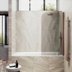 Шторка на ванну MaybahGlass MGV-602-2 поворотная, на монопетле, стекло бронза матовая, профиль бронза, 1400x400