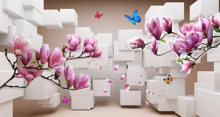 3D Фотообои Artegrafico «Магнолии на объемном фоне» GM-050 песок
