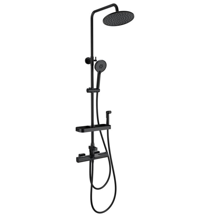 Душевая стойка Wonzon & Woghand WW-C3017-A1-MB черная, с термостатом