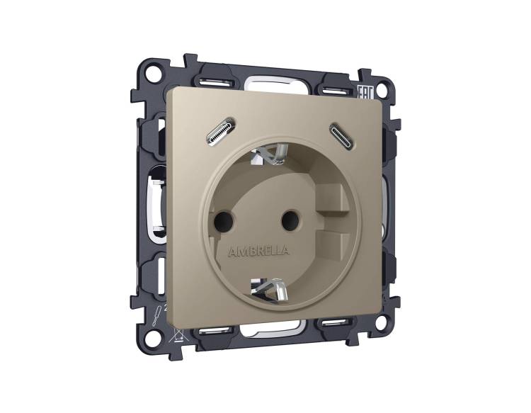 Комплект механизма электрической розетки 2USB C+C 20W с заземлением Ambrella Volt MA MA370510 серо-бежевый матовый