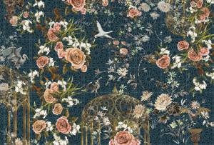 Бесшовные Eco обои Ortograf Flora 31041 Magic Garden midnight green Ворс ОЕ