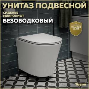 Унитаз подвесной Teymi Ellie T40802 безободковый, с сиденьем микролифт, белый