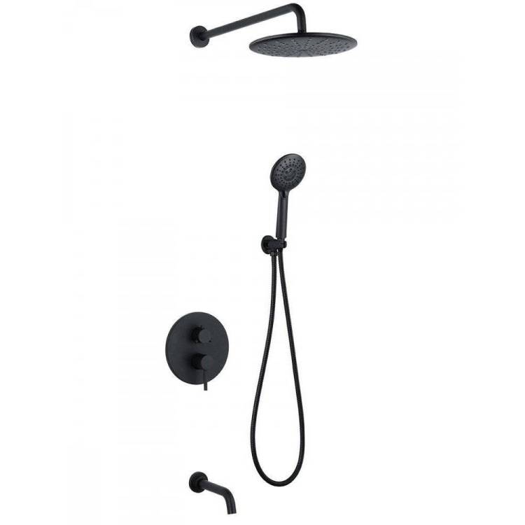 Душевая система Abber Wasser Kreis AF8117B черная матовая, встраиваемая, с изливом