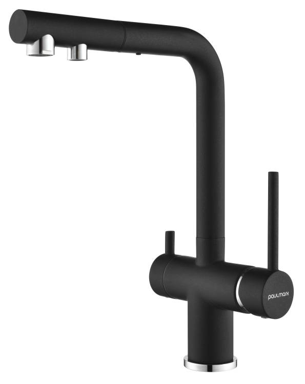 Смеситель для кухни Paulmark Serpentine Se213222-BLM с выдвижным изливом, черный