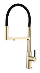 Смеситель для кухни Paulmark Tornado To213402-LG с гибким изливом, светлое золото