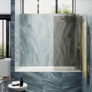 Шторка на ванну MaybahGlass MGV-72-3ш стекло бронза матовая, профиль золото, 1400x400