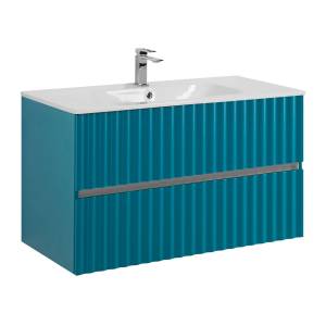 Тумба с раковиной Art&Max Elegant с подсветкой ручек, Бирюзовый матовый, 58.5x100