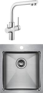 Комплект Мойка кухонная Paulmark Neckar PM804551-BS брашированная нержавеющая сталь + Смеситель VitrA Split A42144EXP для кухонной мойки