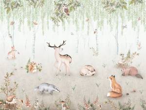 Бесшовные Eco обои Ortograf Little friends 34357 Лесные друзья 3 Ворс+ ОЕ+