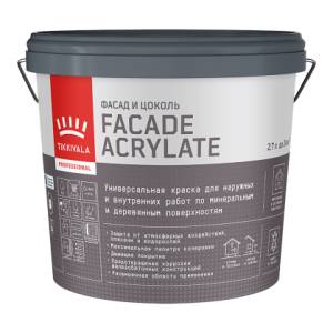 Краска универсальная Tikkivala Facade Acrylate глубокоматовая база A 2.7 л