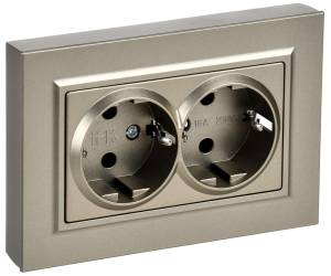 Розетка 2-местная с заземлением IEK Brite BR-R27-16-K37-F шампань