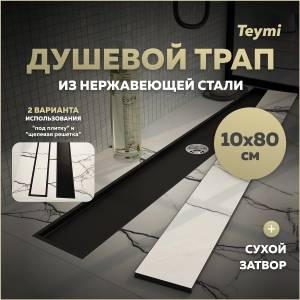 Душевой трап Teymi Aina T90360 под плитку, 10х80 см