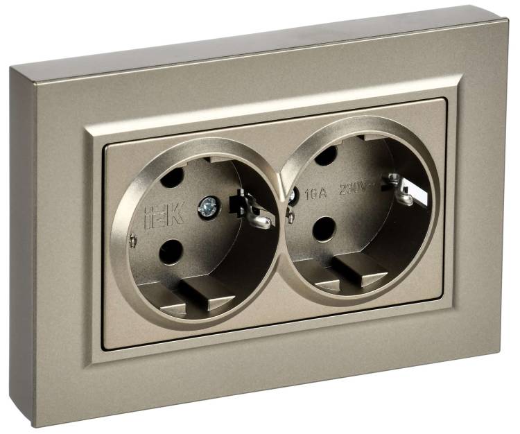Розетка 2-местная с заземлением IEK Brite BR-R27-16-K37-F шампань