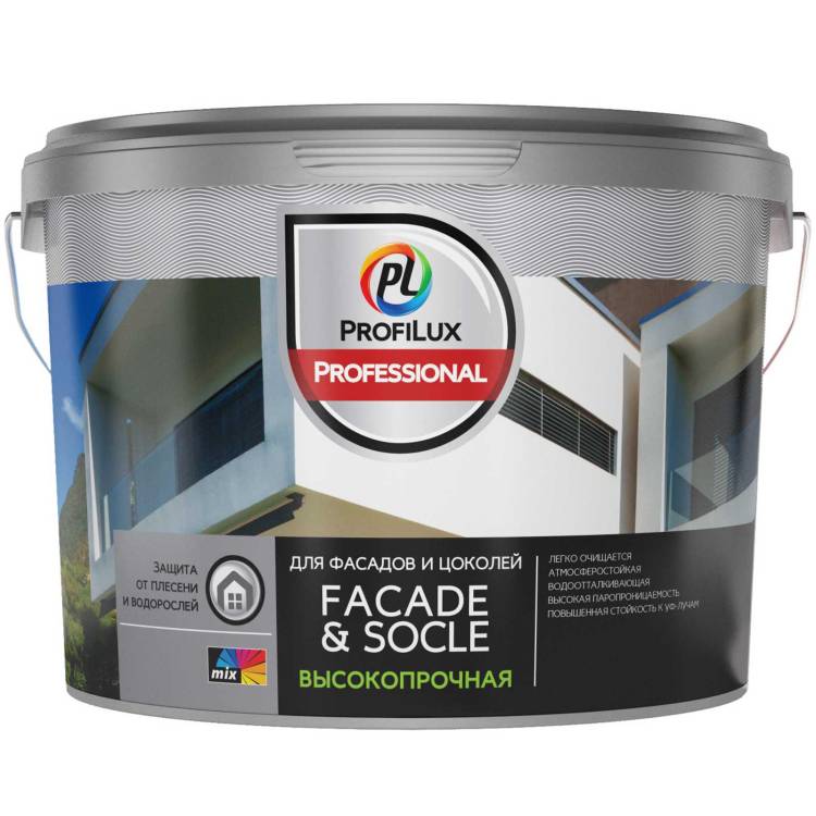 Краска фасадная акриловая Profilux Professional Faсade & Socle глубокоматовая 13 кг