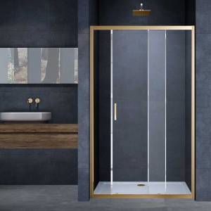 Душевая дверь в нишу Vincea Alpha VDS-3AL150CLG 1500x1900, профиль брашированное золото, стекло прозрачное