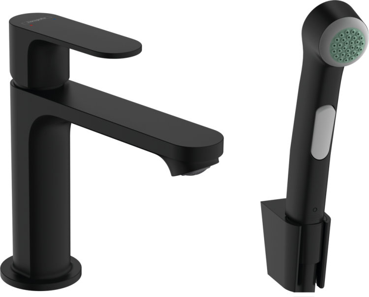 Смеситель для раковины Hansgrohe Rebris S 72215670 с гигиеническим душем, черный матовый