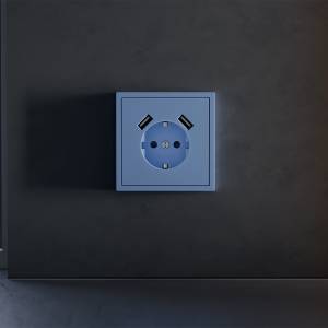 Лицевая панель для розетки с заземлением, шторками и USB Type A+A Voltum S70 VLS000915 деним