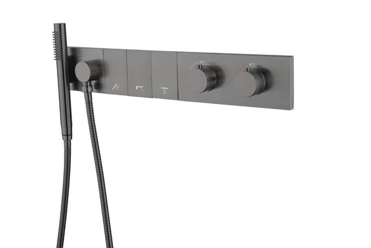 Смеситель для ванны и душа Boheme Zodiac Termo 133-SYS-GM с ручным душем, Gun Metal