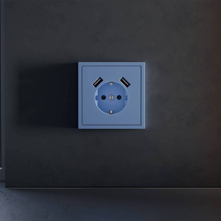 Лицевая панель для розетки с заземлением, шторками и USB Type A+A Voltum S70 VLS000915 деним